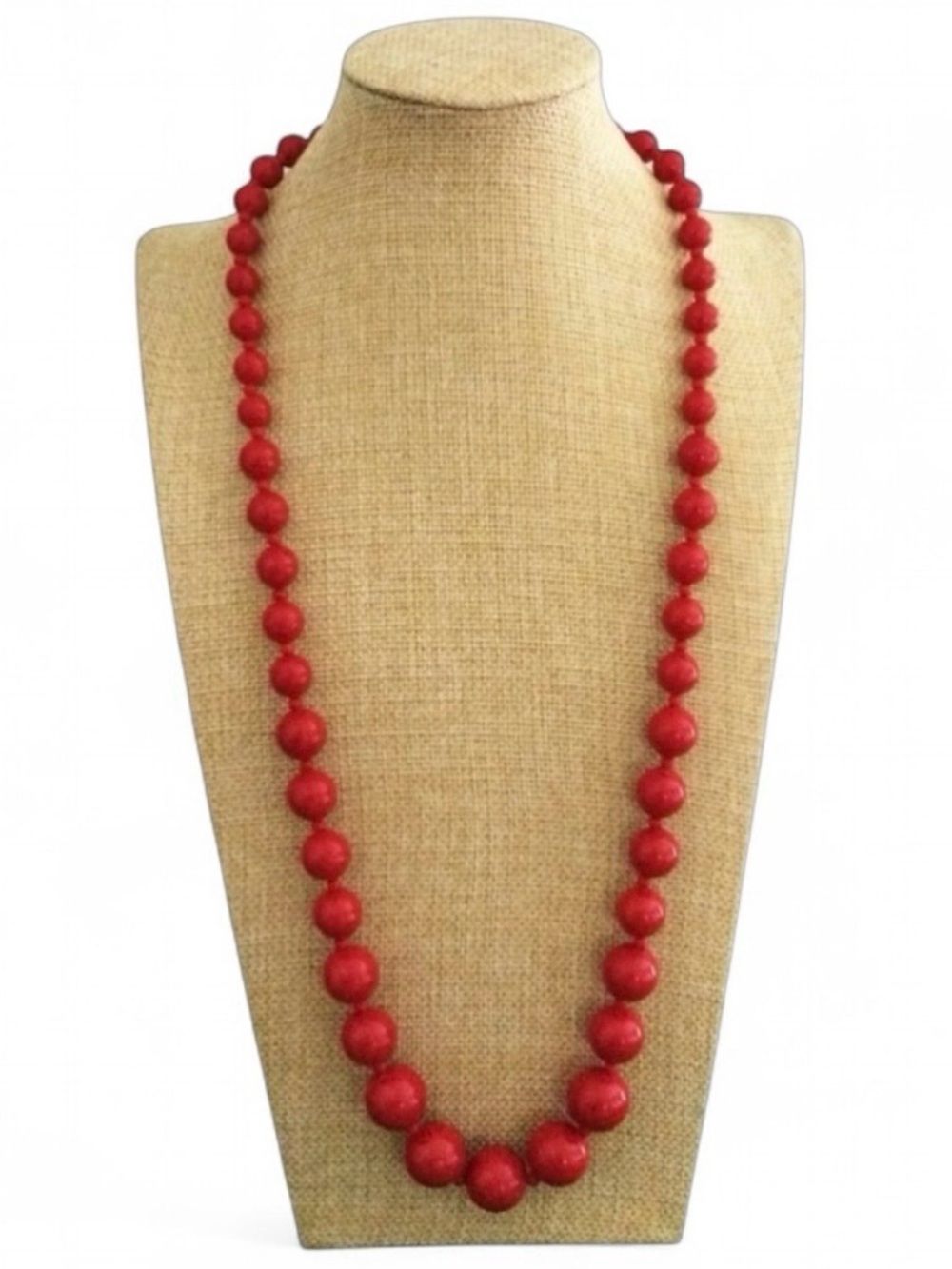 Vintage Graduated Red Lucite Beaded Necklace w/ Gold-Tone Clasp - 30" Long - Picture 3 of 10